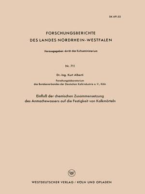 cover image of Einfluß der chemischen Zusammensetzung des Anmachewassers auf die Festigkeit von Kalkmörteln